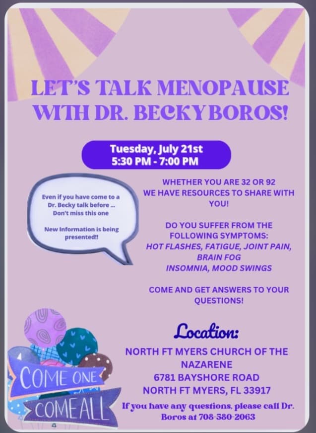 Let’s Talk Menopause with Dr. Becky Boros free women’s health workshop flyer